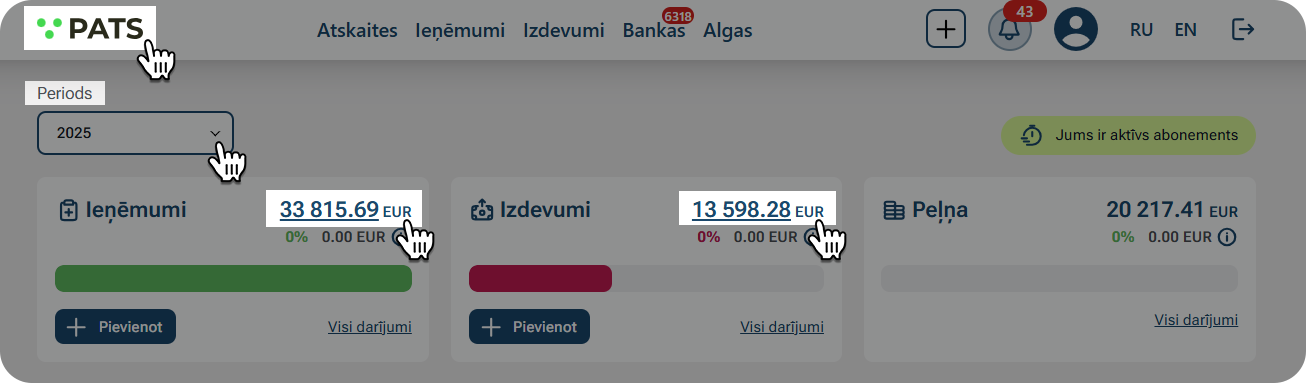 Pārskats par ieņēmumiem un izdevumiem pats.lv