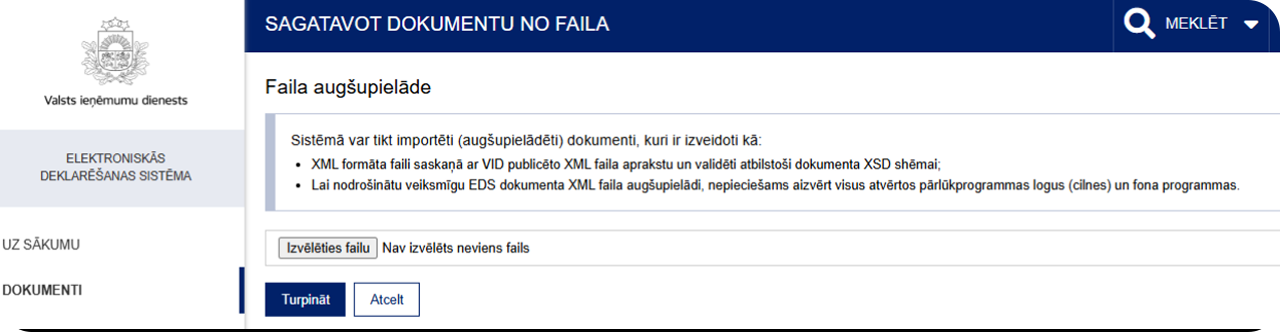 Gada pārskata XML faila augšupielāde VID EDS