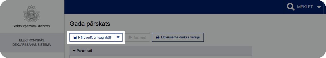 Gada pārskata dokumenta validācija VID EDS