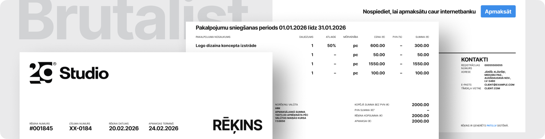 Rēķina Brutalist dizains - drosmīgs un unikāls zīmola identitātes akcents