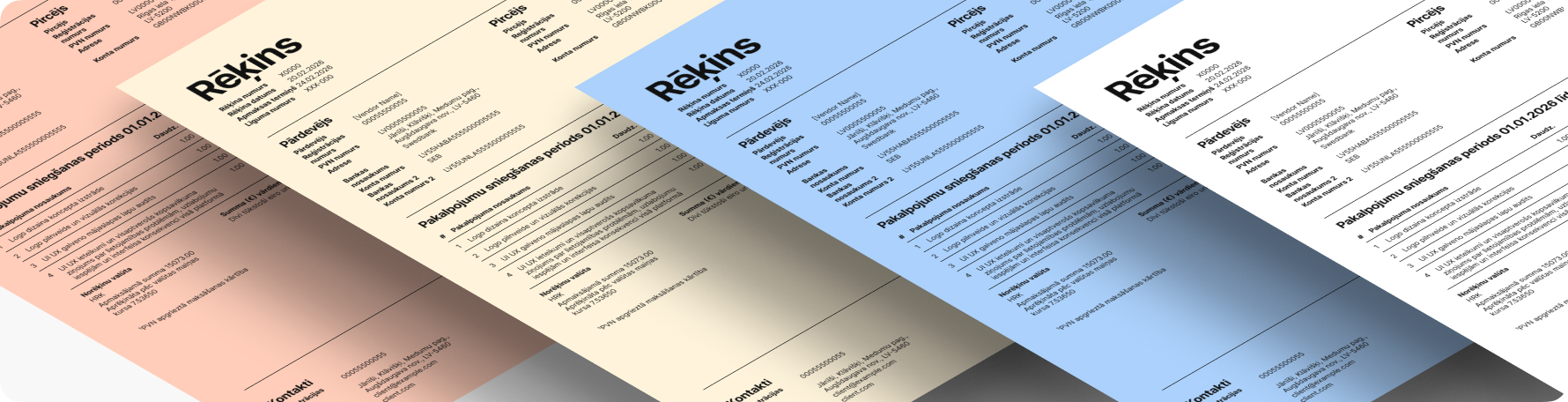 Rēķinu krāsu pielāgošanas opcijas - balts, maigi zils, silti bēšs un laša tonis