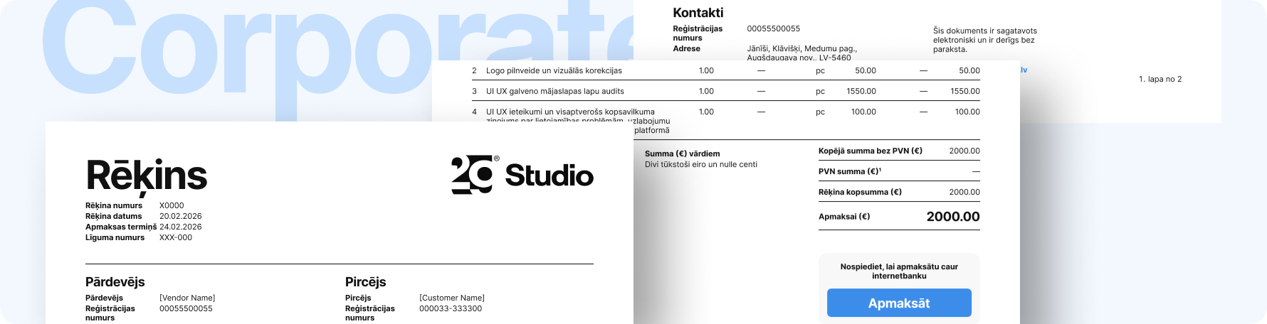 Rēķina Corporate dizains - stingrs un strukturēts korporatīvais stils